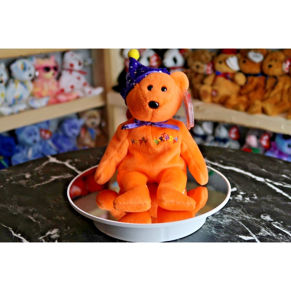TY Beanie Baby - Happy Birthday the Bear (Orange) | Tush Tag Wear | Vintage